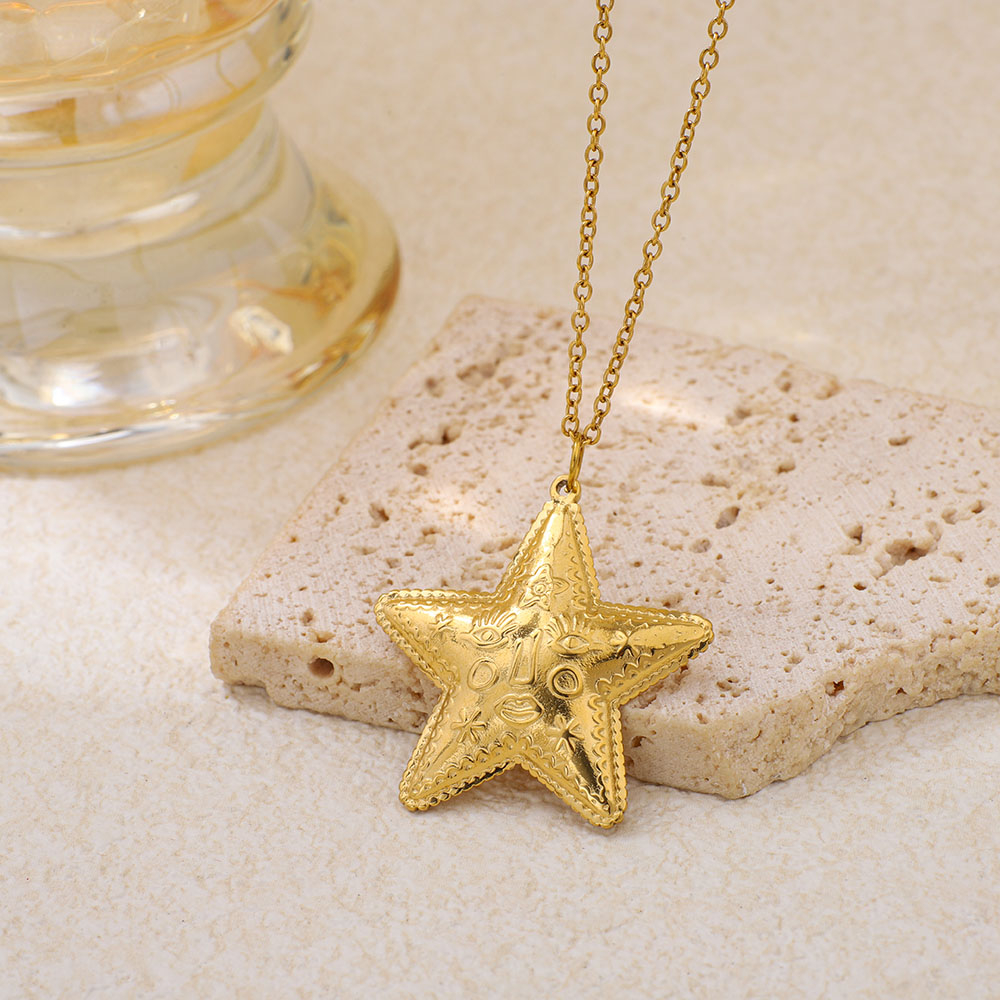 Collana con ciondolo a forma di stella marina in acciaio inossidabile, stile marino