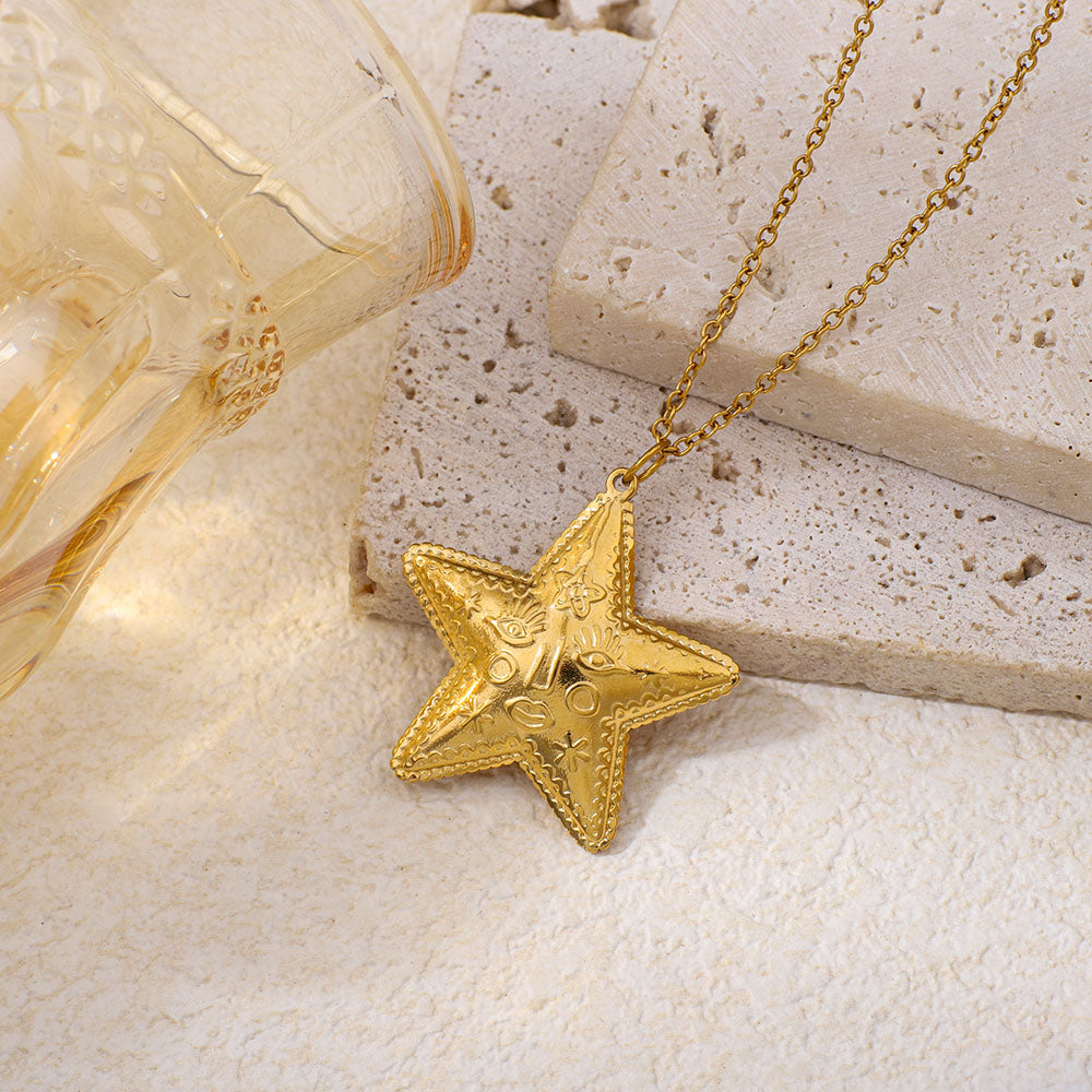 Collana con ciondolo a forma di stella marina in acciaio inossidabile, stile marino