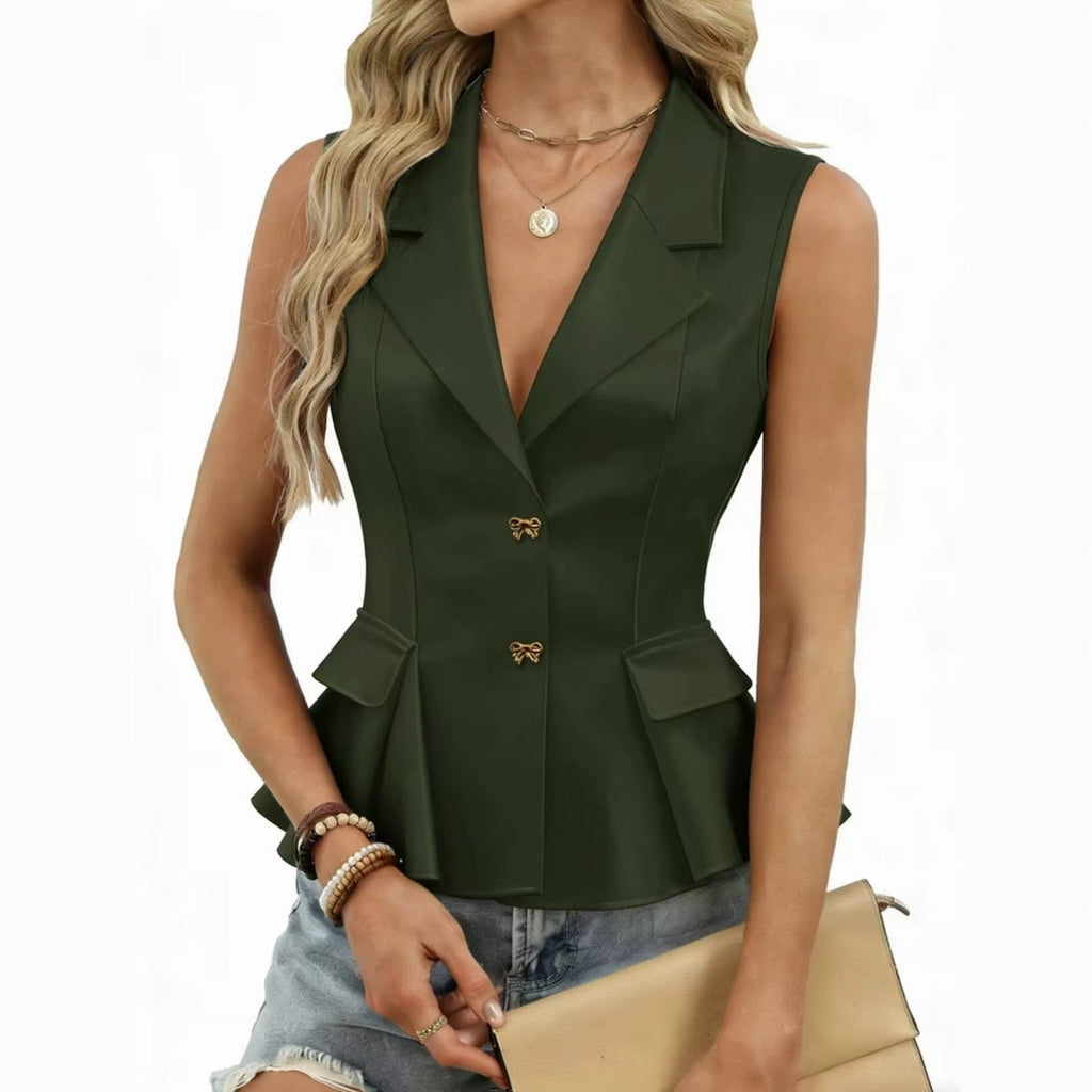 Gilet da completo da donna con scollo a V e bottoni a farfalla