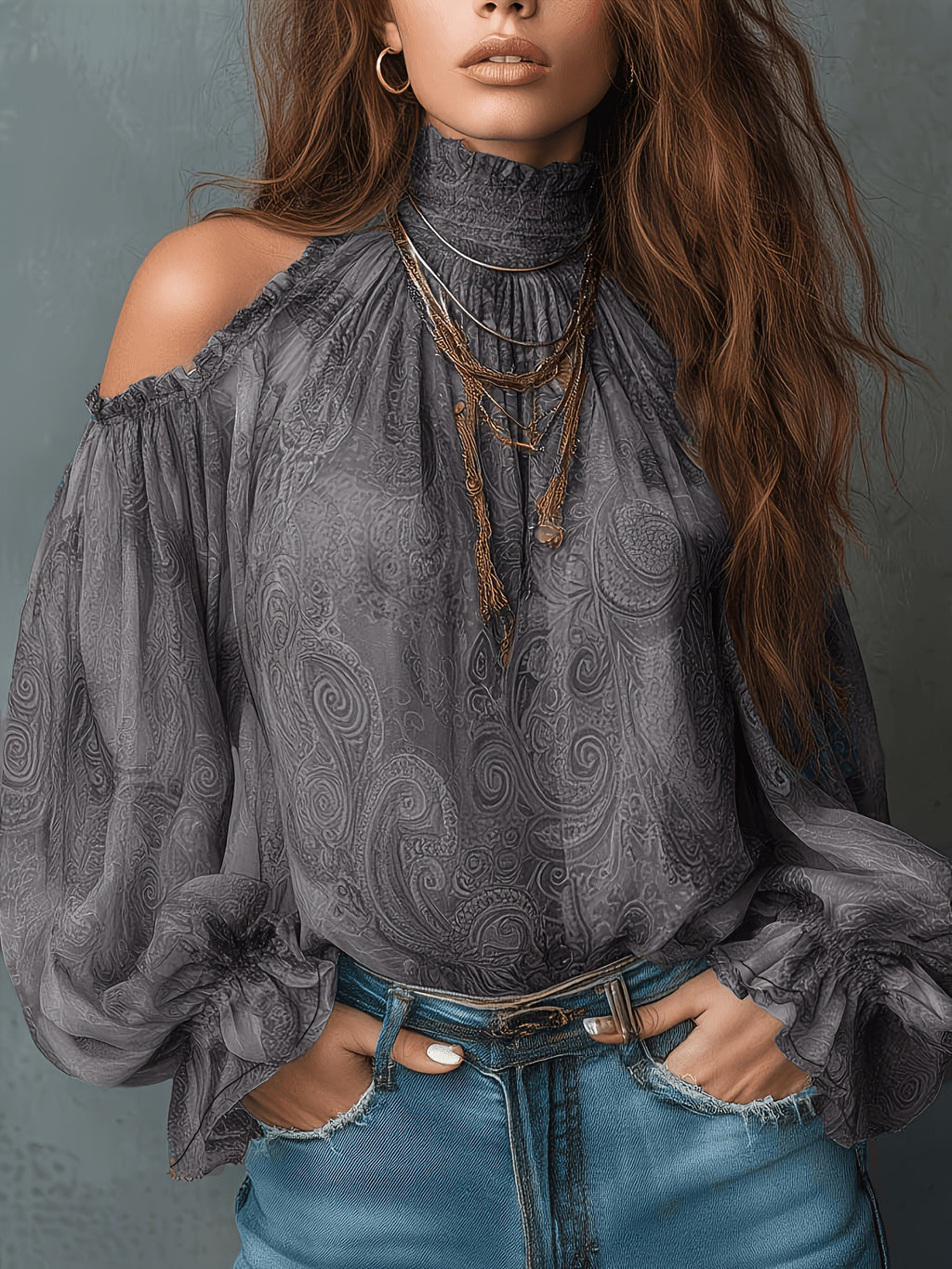 Camicetta in chiffon a collo alto