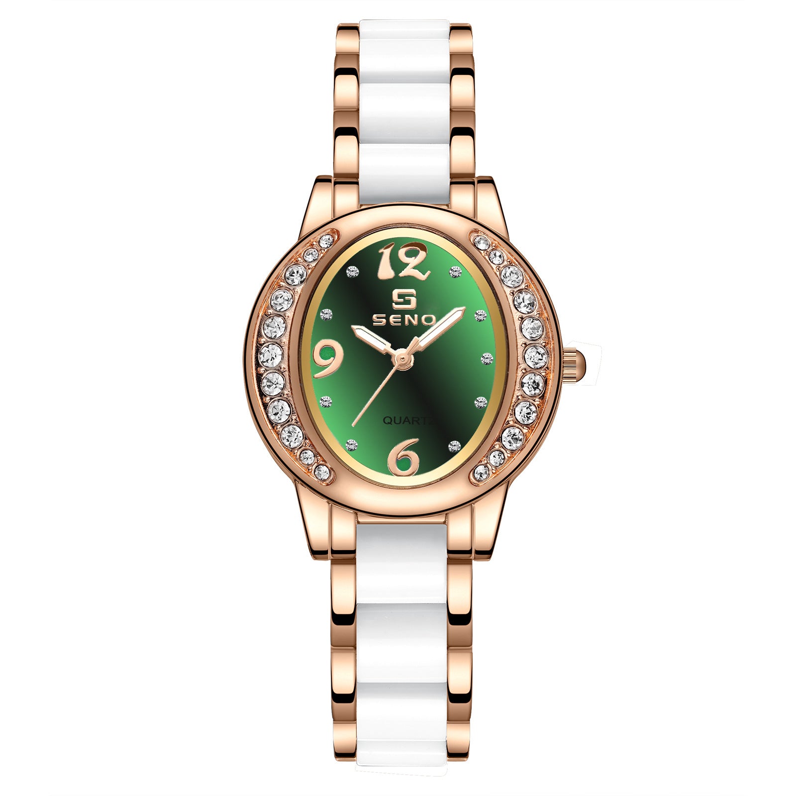 New elegant women's oval watch, studded with stones, waterproof, quartz, with luminescent dial