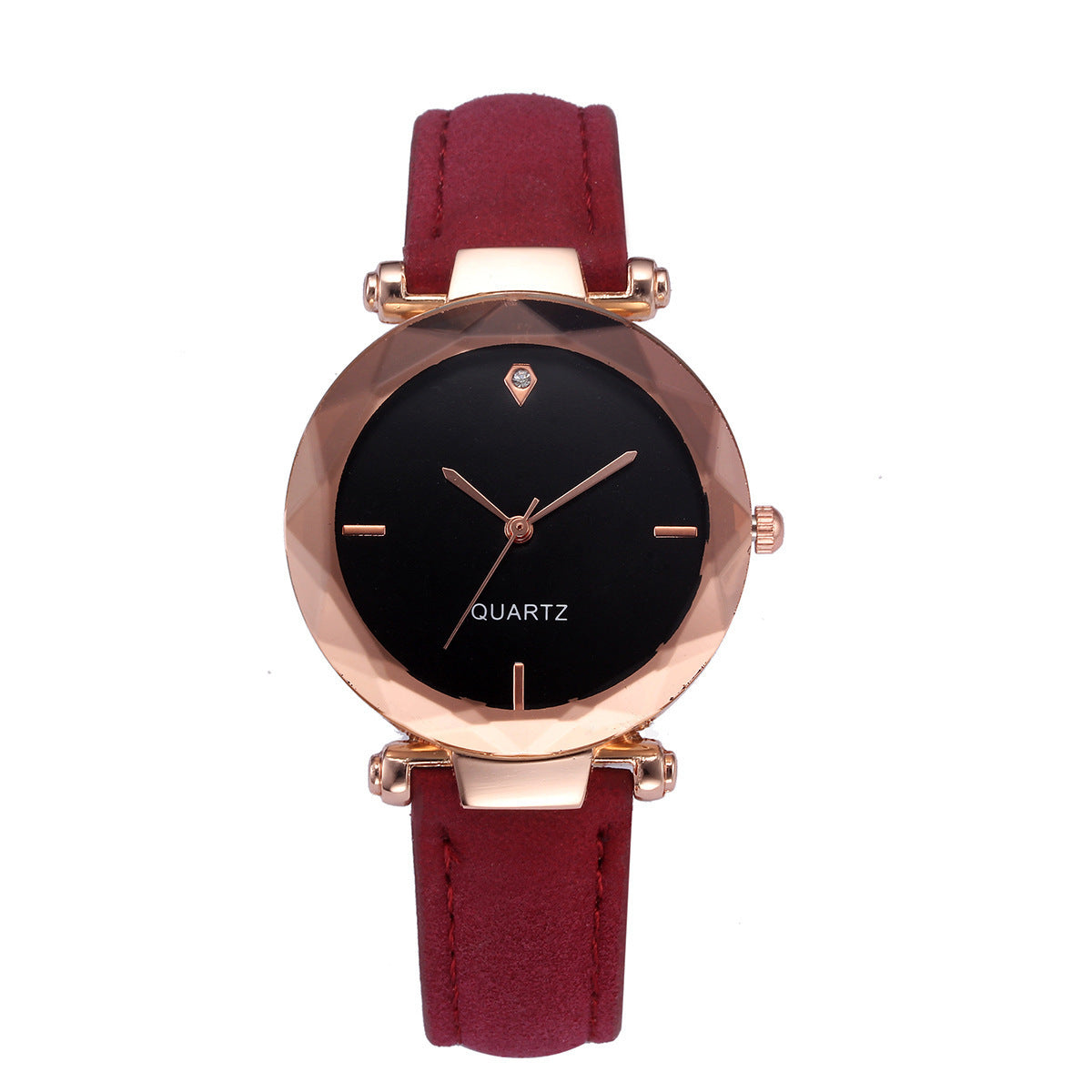 Elegante orologio da donna con cinturino in pelle satinata e diamanti taglio a goccia