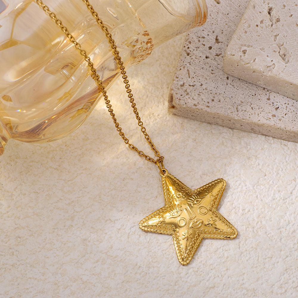 Collana con ciondolo a forma di stella marina in acciaio inossidabile, stile marino
