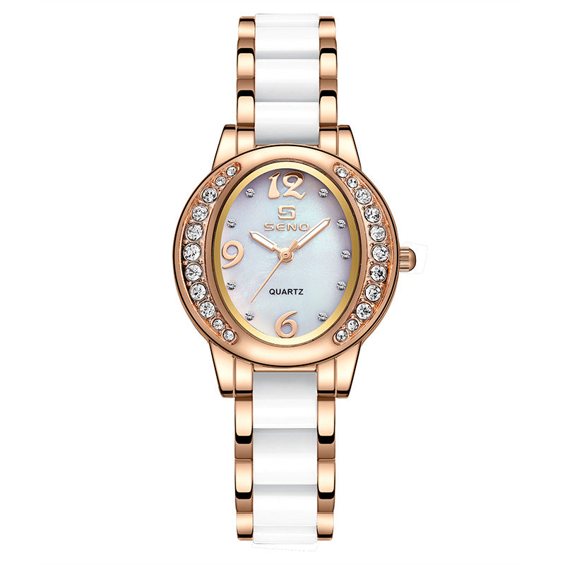 Nuovo orologio da donna elegante, ovale, tempestato di pietre