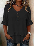 Camicia da donna retrò a maniche corte con scollo a V e volant