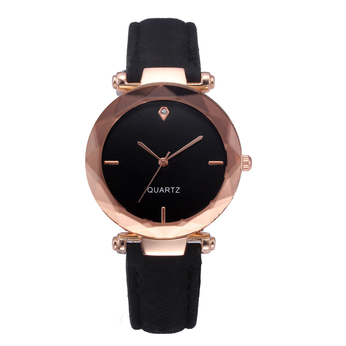 Elegante orologio da donna con cinturino in pelle satinata e diamanti taglio a goccia