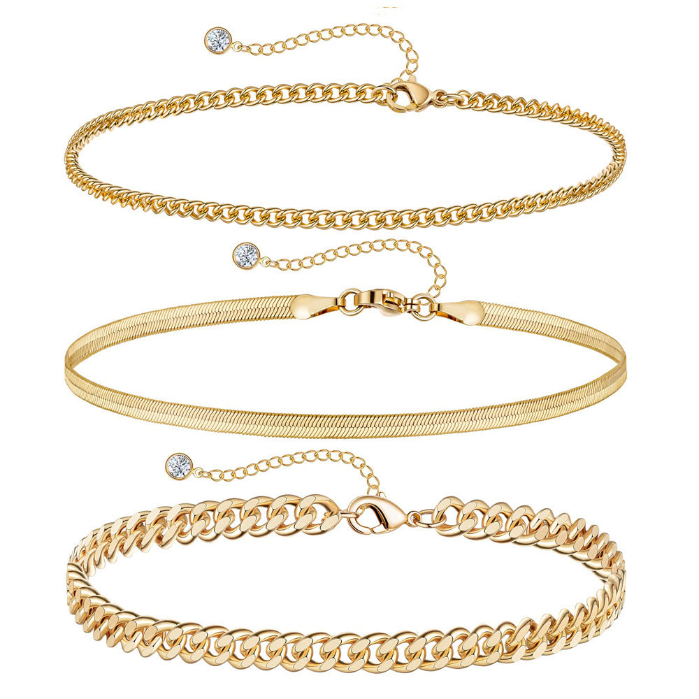 Set di catene cubane in stile europeo e americano, bracciale da donna in acciaio inossidabile con motivo a graffetta