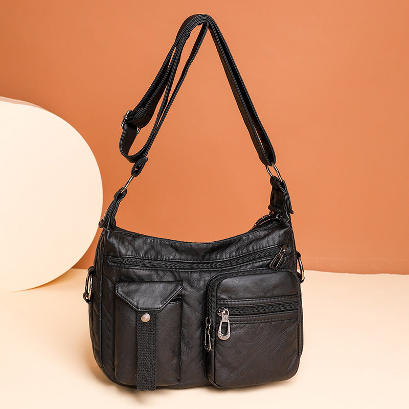 Borsa a tracolla da donna elegante, versatile e di grande capacità, in tessuto lavato