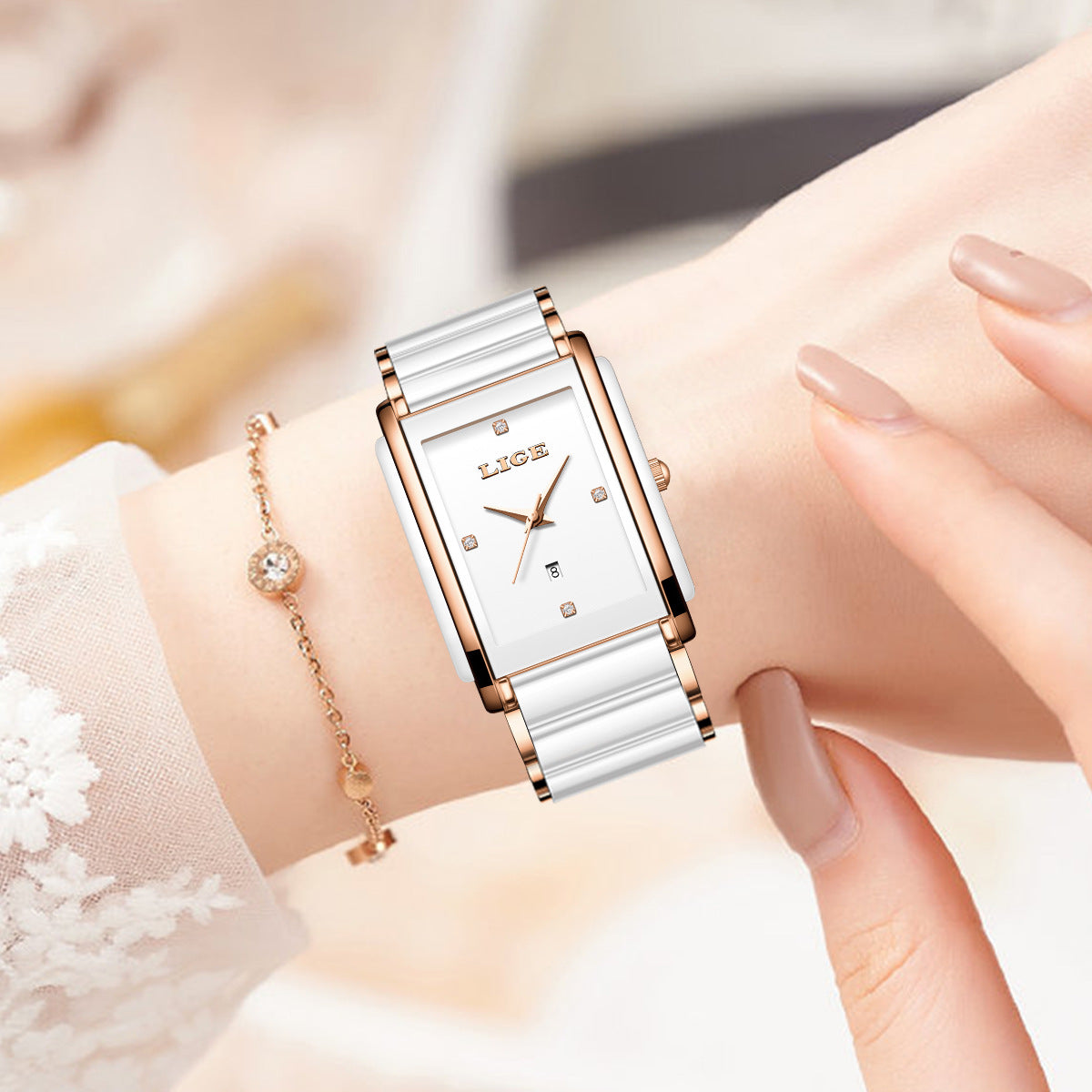 Orologio a quarzo alla moda in ceramica e acciaio inossidabile