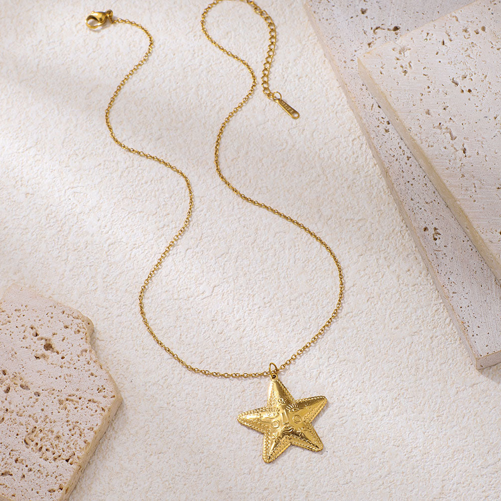 Collana con ciondolo a forma di stella marina in acciaio inossidabile, stile marino