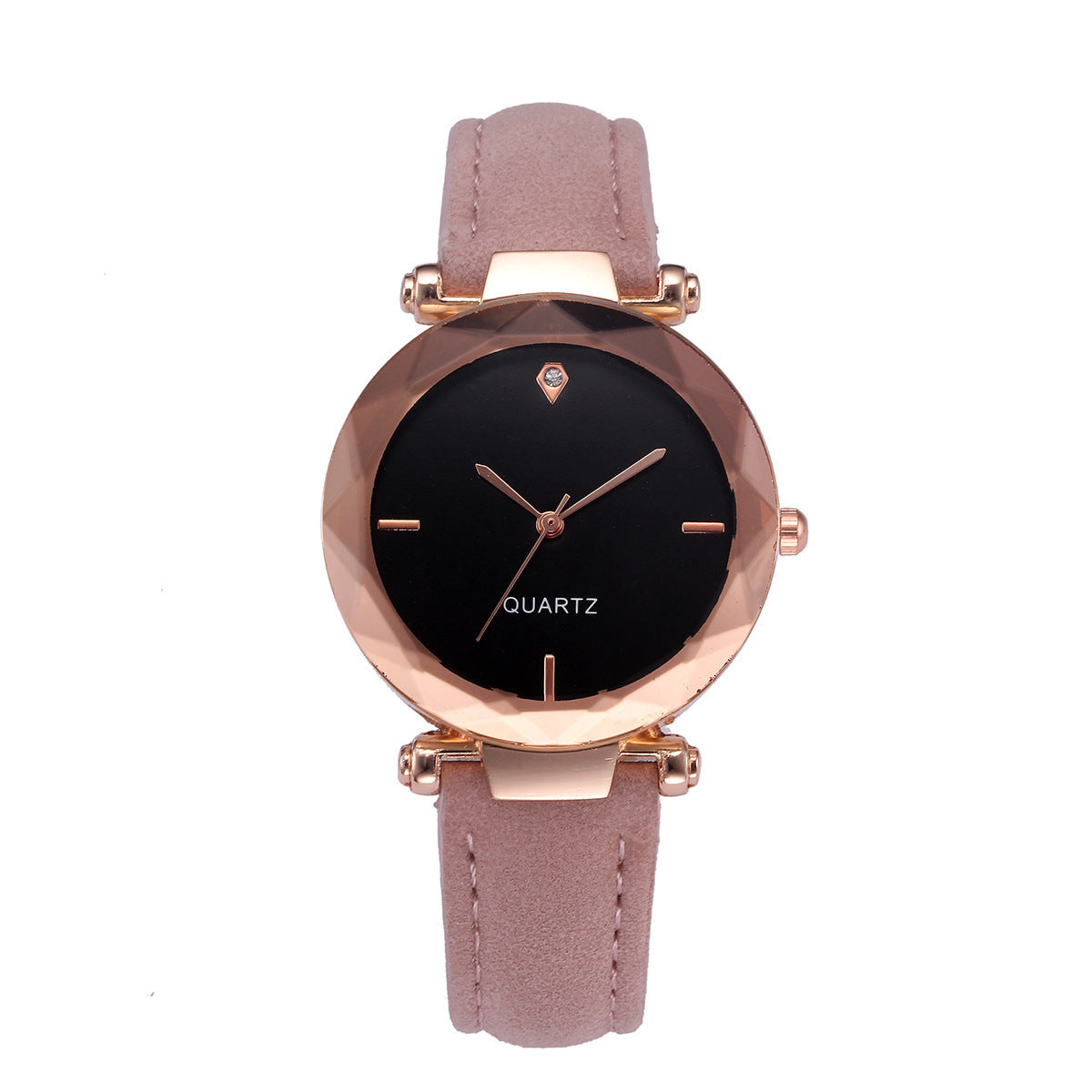 Elegante orologio da donna con cinturino in pelle satinata e diamanti taglio a goccia