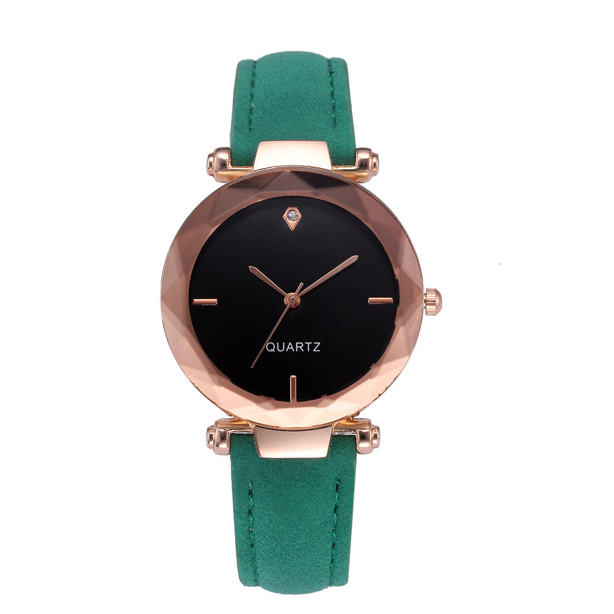 Elegante orologio da donna con cinturino in pelle satinata e diamanti taglio a goccia