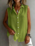 Camicia da donna senza maniche con colletto a risvolto, tinta unita, casual