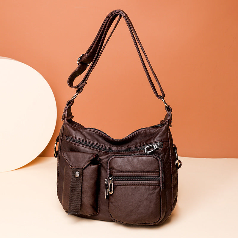 Borsa a tracolla da donna elegante, versatile e di grande capacità, in tessuto lavato