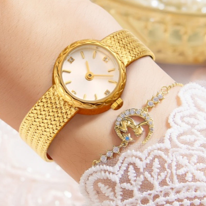 Mini orologio da donna in stile vintage con maglia in rame retrò