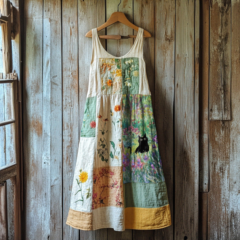 Women's sleeveless dress with round neck and 3D print